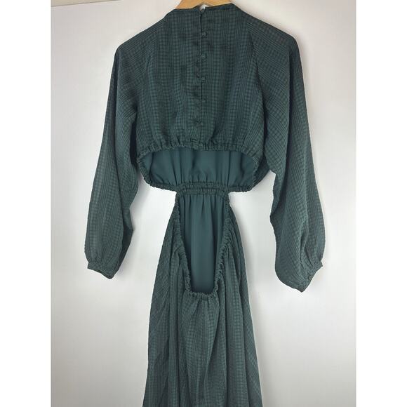 Madewell Long Sleeve Cutout Midi Dress Smoky Spruce Green Black Women's Medium - Picture 7 of 16
